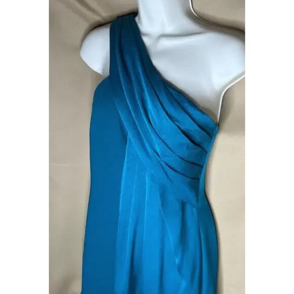Rachel Zoe Draped Turquoise On Shoulder Kareen Gown Sz 8 - Picture 8 of 12